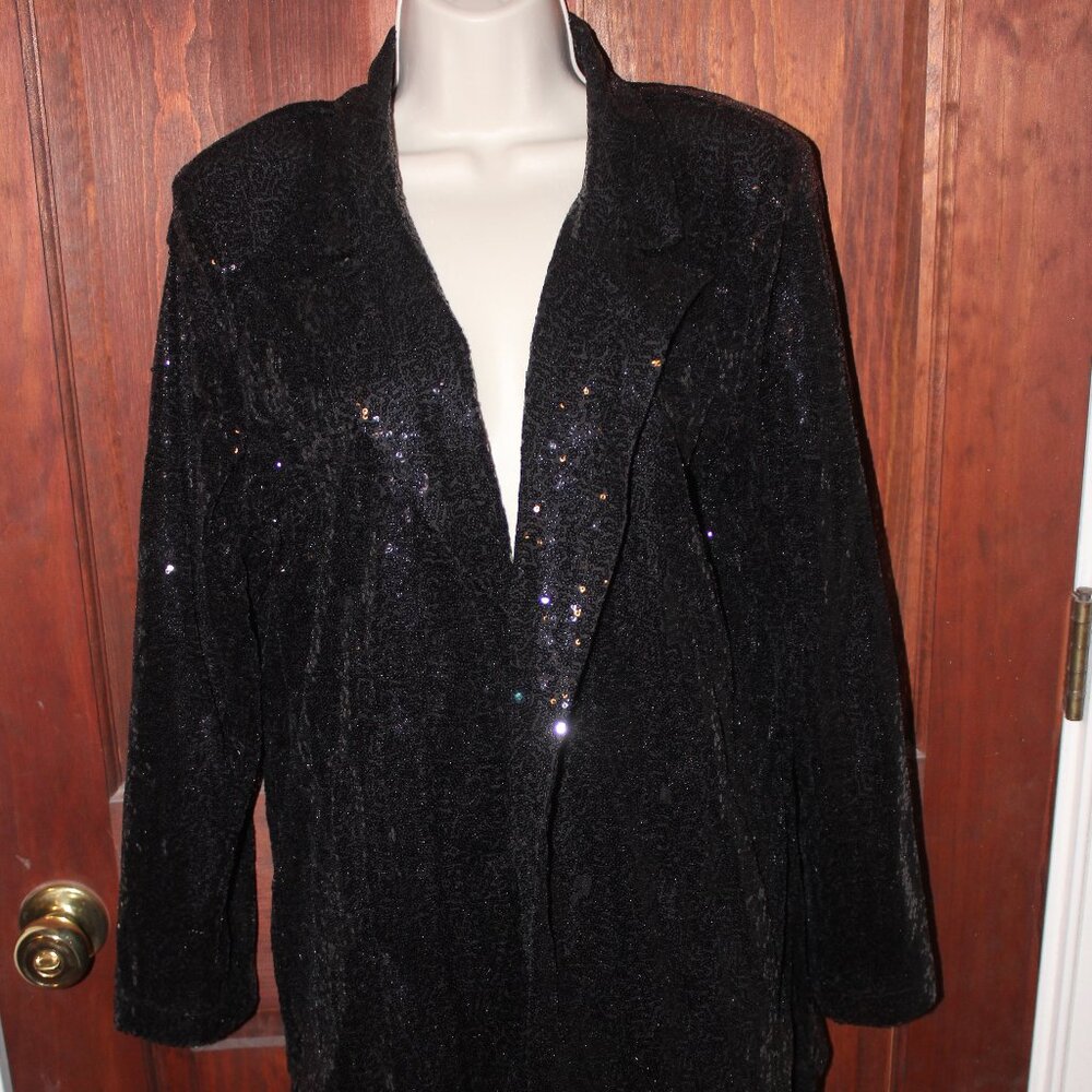 Black Sequin Blazer with Notched Collar